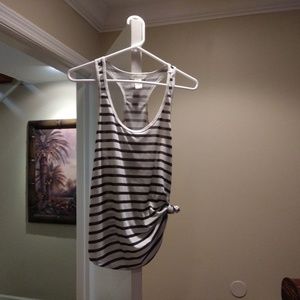 A sheer Dark Blue and White stripped Tank Top